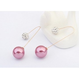 Pink Pearl Diamond Double Drop Trendy Earrings